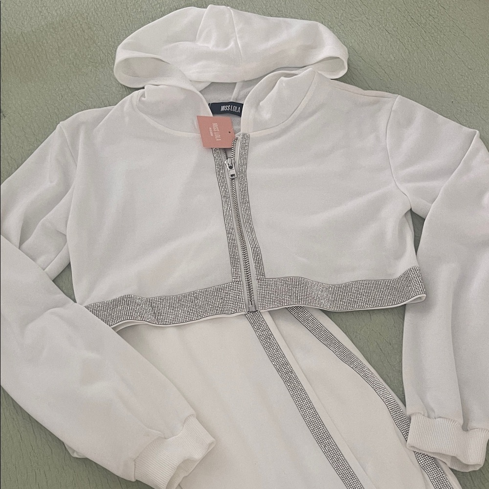 Miss Lola White and Silver Hoodie Set